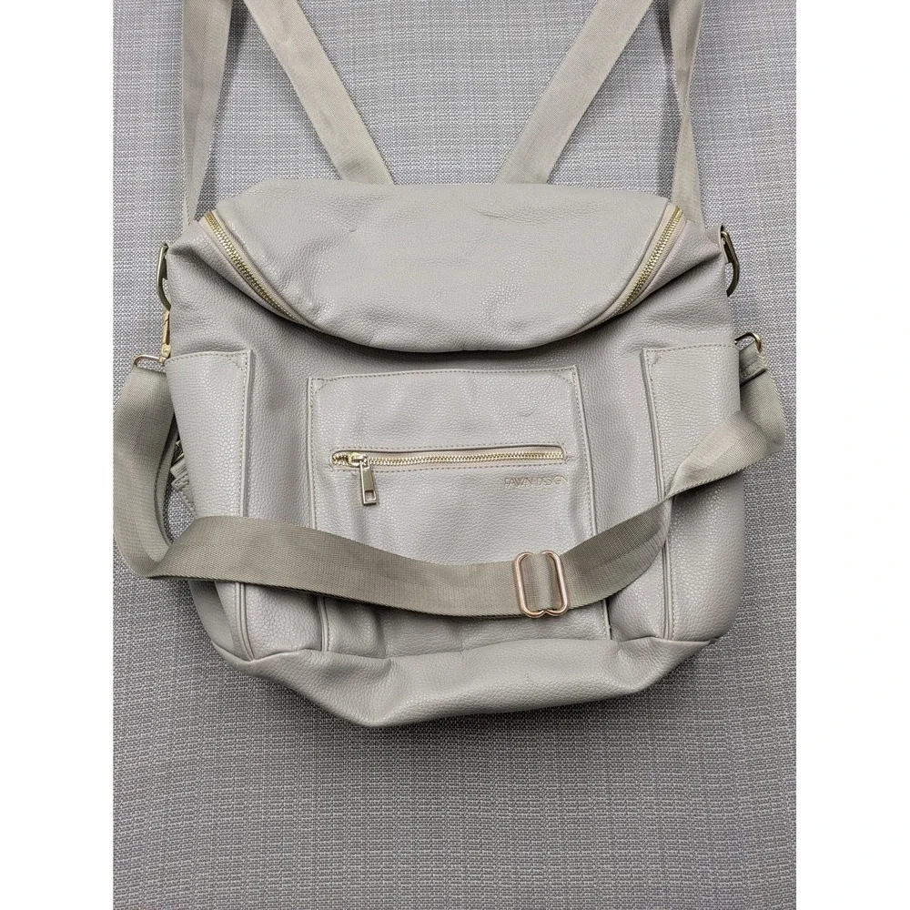Fawn Design Gray Faux Leather Large Baby Diaper Bag Backpack Messenger Girls